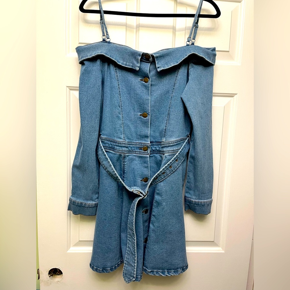 Denim button down long sleeve dress